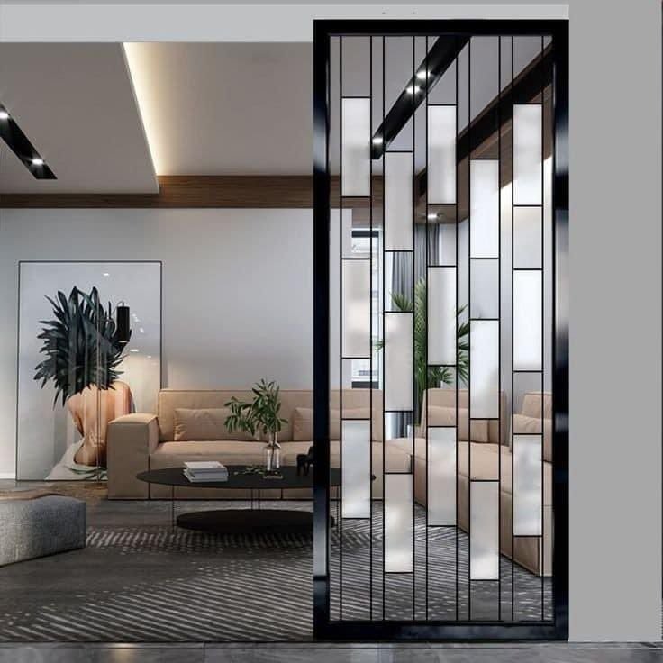 Decorative glass partition work for a modern interior