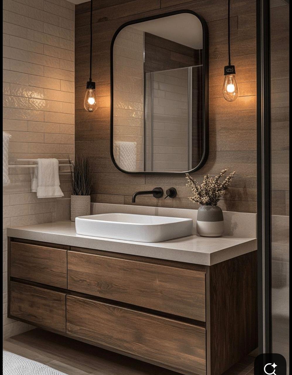 Modern bathroom interior with vanity and mirror styling